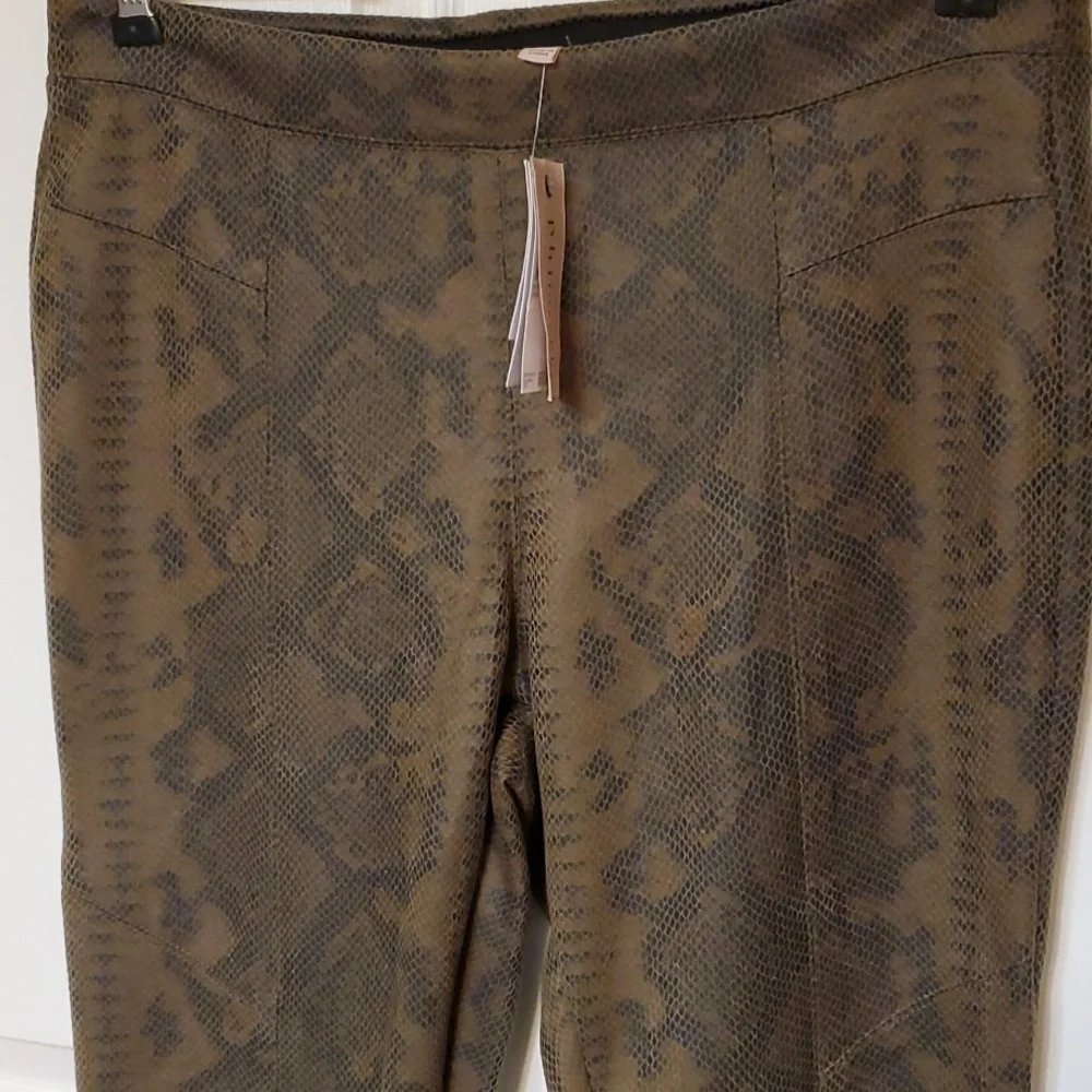 Philosophy olive brown faux leather snakeskin print leggings NWT